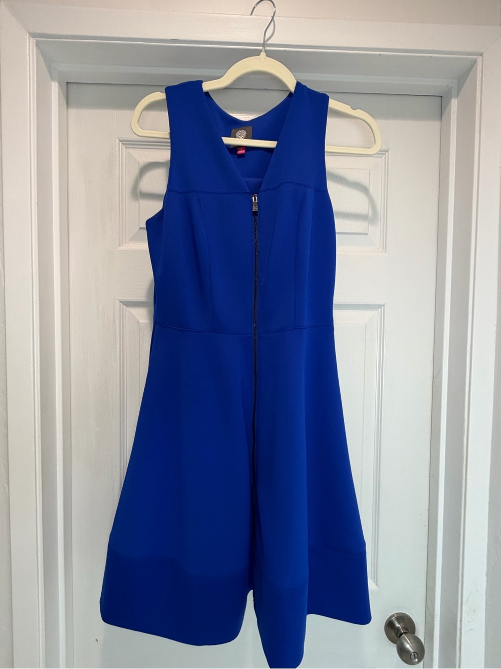 Vince Camuto Cobalt Blue Fit & Flare Dress Size 4 Front Zip Sleeveless